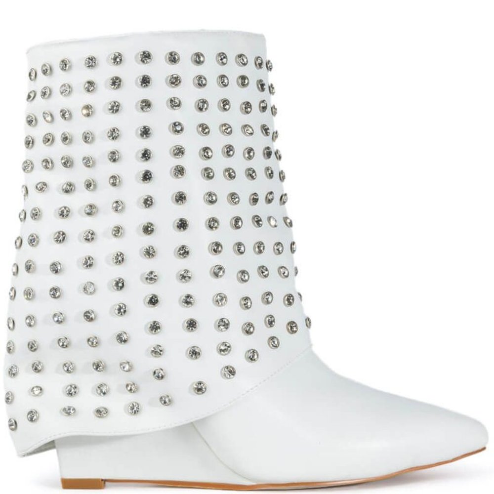 Callie Dripped & Draped Rhinestone Wedge White Ankle Bootie 8.5 - Picture 6 of 6